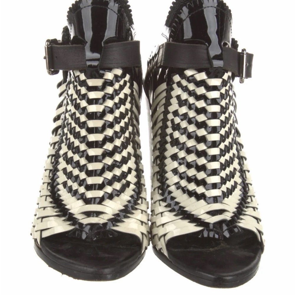 Proenza Schouler Woven Open-Toe Block Heel Sandal - Black & CreamSZ 38.5 - Picture 2 of 4